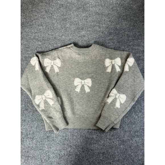 Charlotte Russe Grey with white Bows Crop Sweater - Women's Size Small - Picture 2 of 5